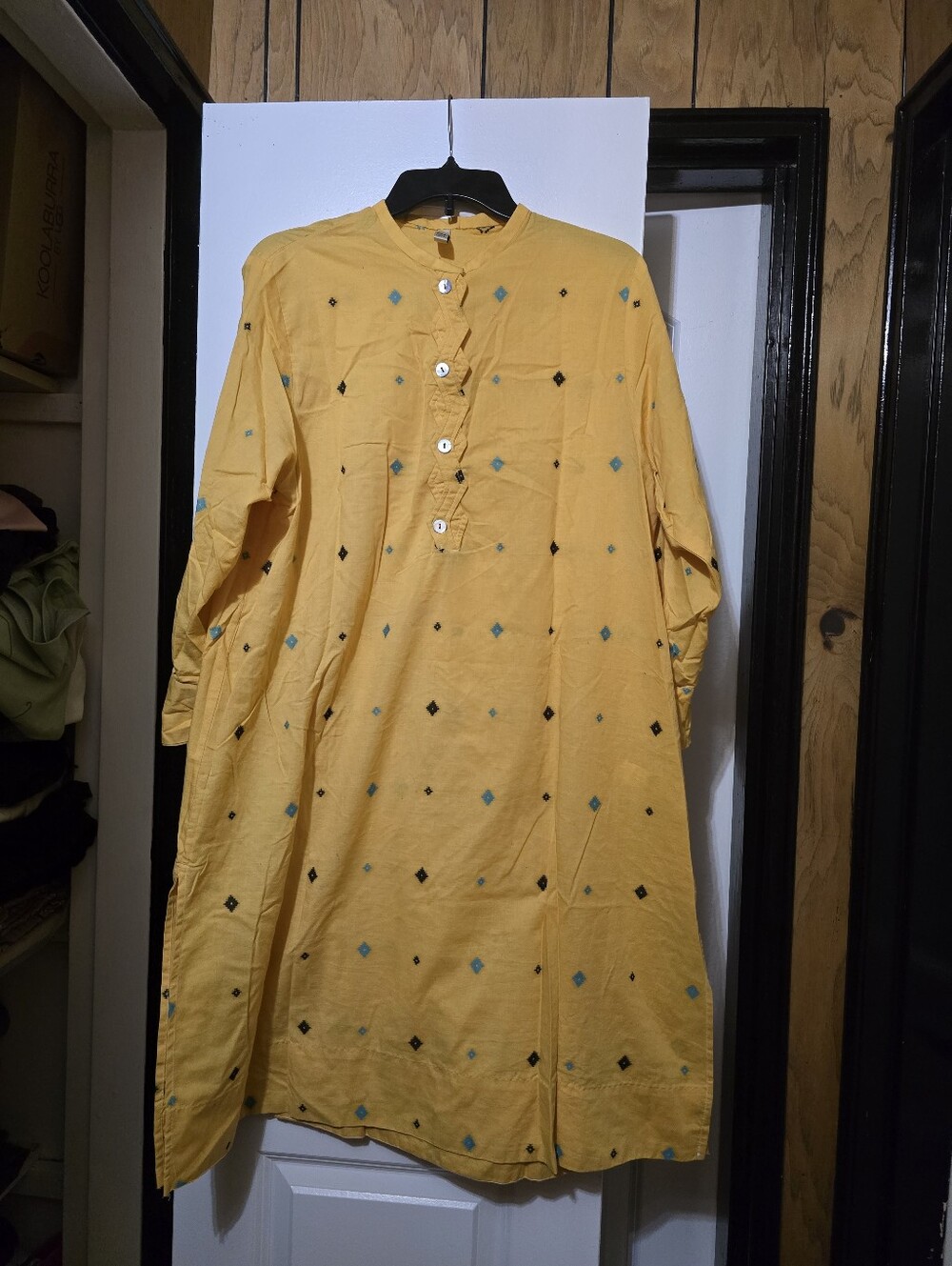 Ethnic By Outfitters Women's Yellow Embroidered Tunic Dress w Button Placket - L